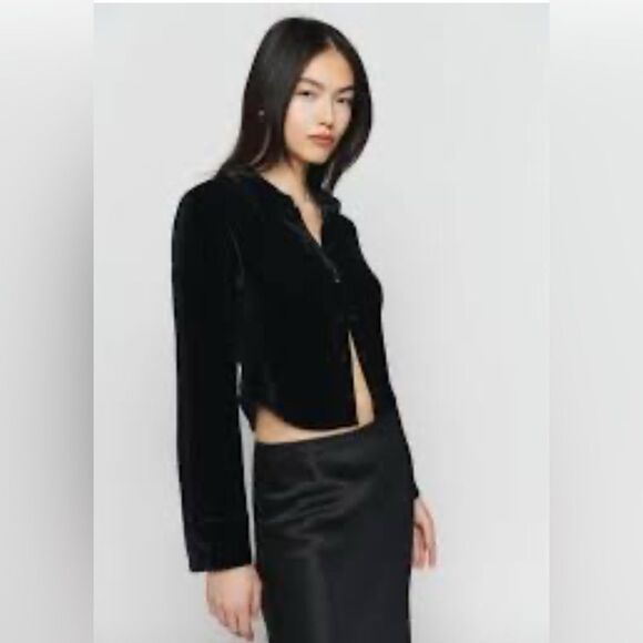 Reformation Cam black Velvet cropped Top jacket S edgy grunge punk minimalist S - Picture 1 of 6